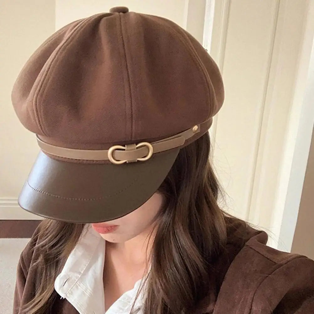 Retro British Style Beret, Versatile Octagonal Newsboy Cap for Big Head Circumference