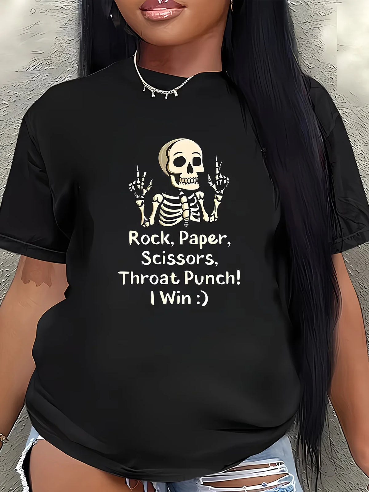 Sizes to 3XL Funny Skeleton Rock Paper Scissors Throat Punch T-Shirt  Short Sleeve Graphic Tee
