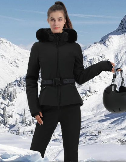 Warm Windproof Hooded Ski Jacket in 8 colors, including Black and White Houndstooth. Ski Pants Sold Separately
