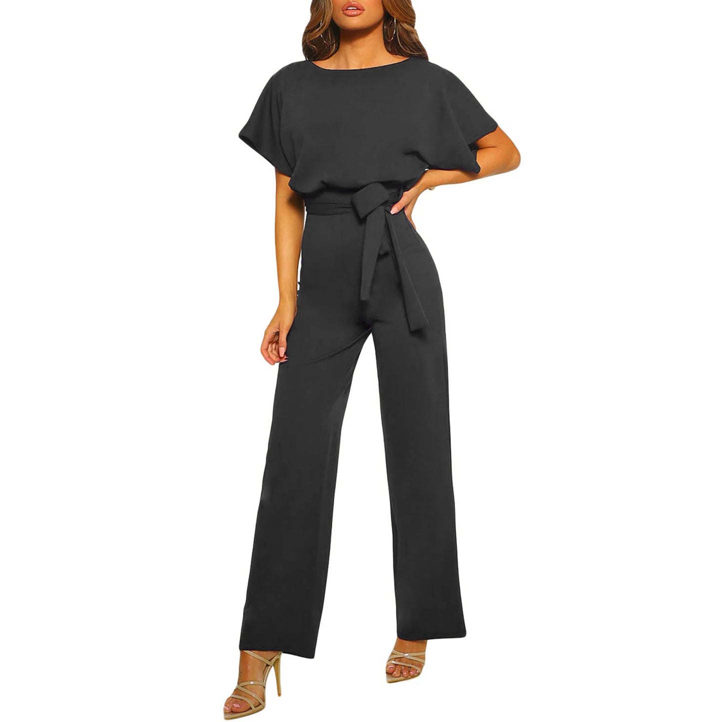 Elegant jumpsuit, Short Sleeves, Tie-waist