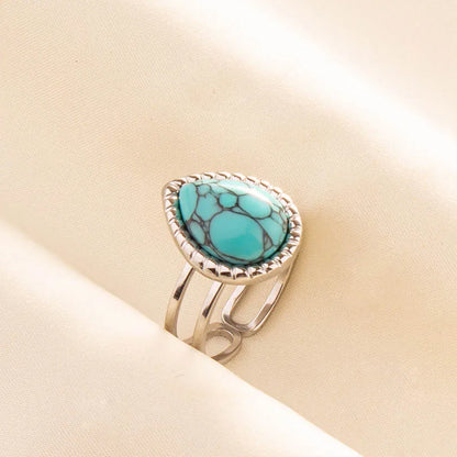 1pc Boho Turquoise Ring Stainless Steel Light Blue Gemstone Silver Adjustable Ring