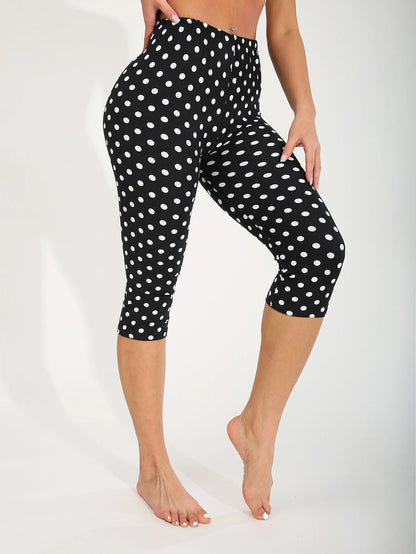 Casua Legging Polka Dot Sports Fitness Yoga Pants High Stretch Capri