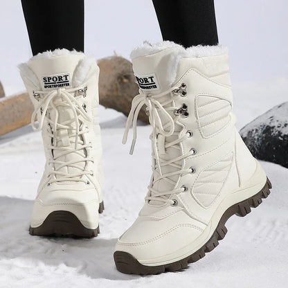 High-top Waterproof Snow Boots, Thick Plush Warm Insoles, Tie Up, Come in Army Green, White, and Black