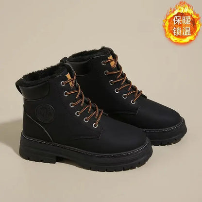 High Top Work Boots, Thick Soled, Lace-Up, Anti-Slip Warm Waterproof Women's Boots in Black and Marigold