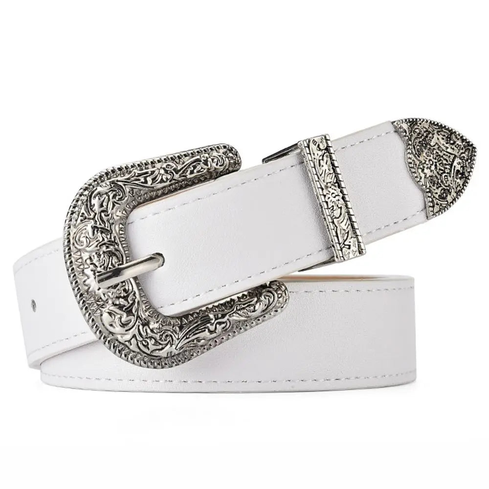 Vintage Carved Needle Buckle Belt PU Leather Belt
