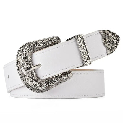 Vintage Carved Needle Buckle Belt PU Leather Belt