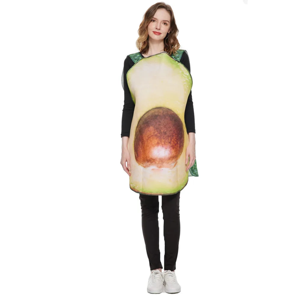 Halloween Funny Cosplay Fruit and Vegetable Costumes, also including grapes, hot pepper, tomato, avocado, and peas!