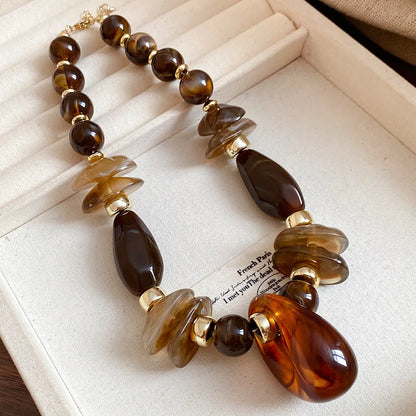 Retro Acrylic Pendant Necklace Irregular Round Beads Punk Vintage