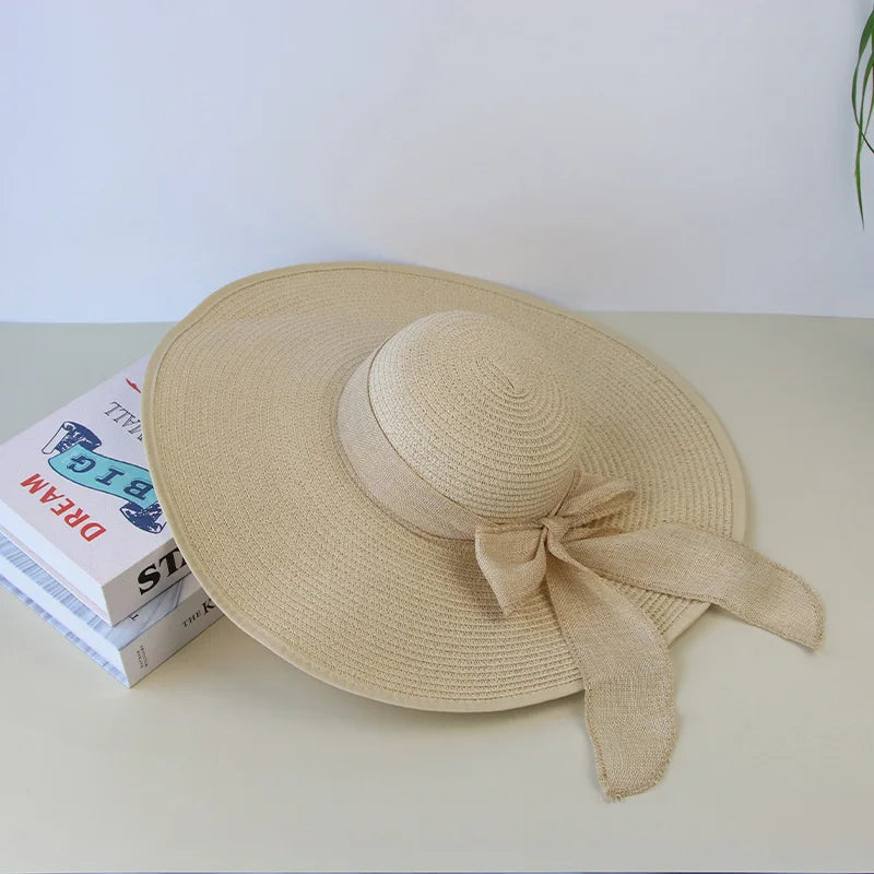 Straw Hat Bowknot Wide Brim Floppy Panama Hats Various colors