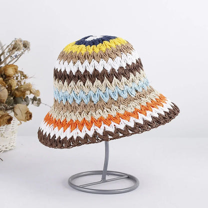 Bright Colored Floweed Crocheted Fisherman Hat