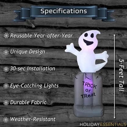 6.5 Feet Halloween Inflatable Pumpkin Ghost Tombstone, Decorations with Built-in LED Lights and Inflatable fan