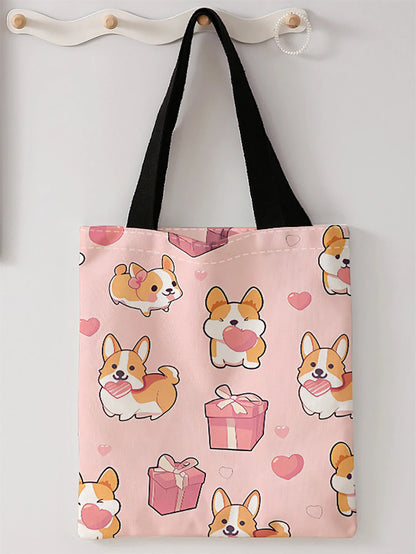 PERFECT GIFT BAG--Canvas Dog pattern printed casual handbag, reusable fashionable backpack, multifunctional handbag,