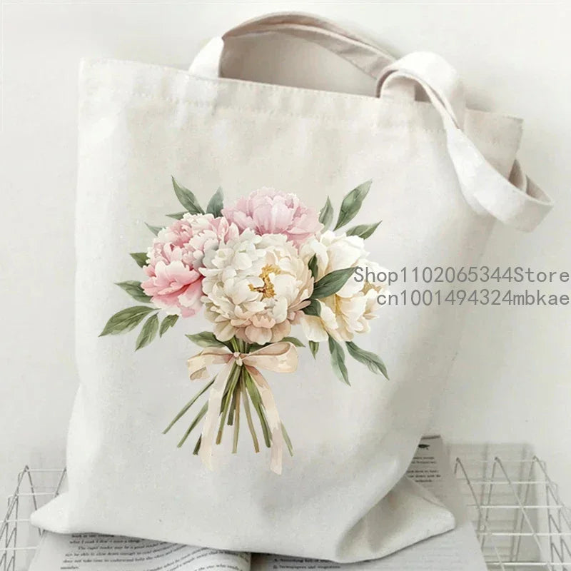 Aesthetics Peony Graphic Canvas Tote Bag . ALSO GREAT FOR GIFT BAG---WHY USE PAPER????