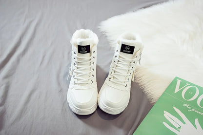 Short Snow Boots, Anti‑Slip, Warm Fur Lined, Lace-Up Casual Ankle Boots, Come in Black, White, Tan