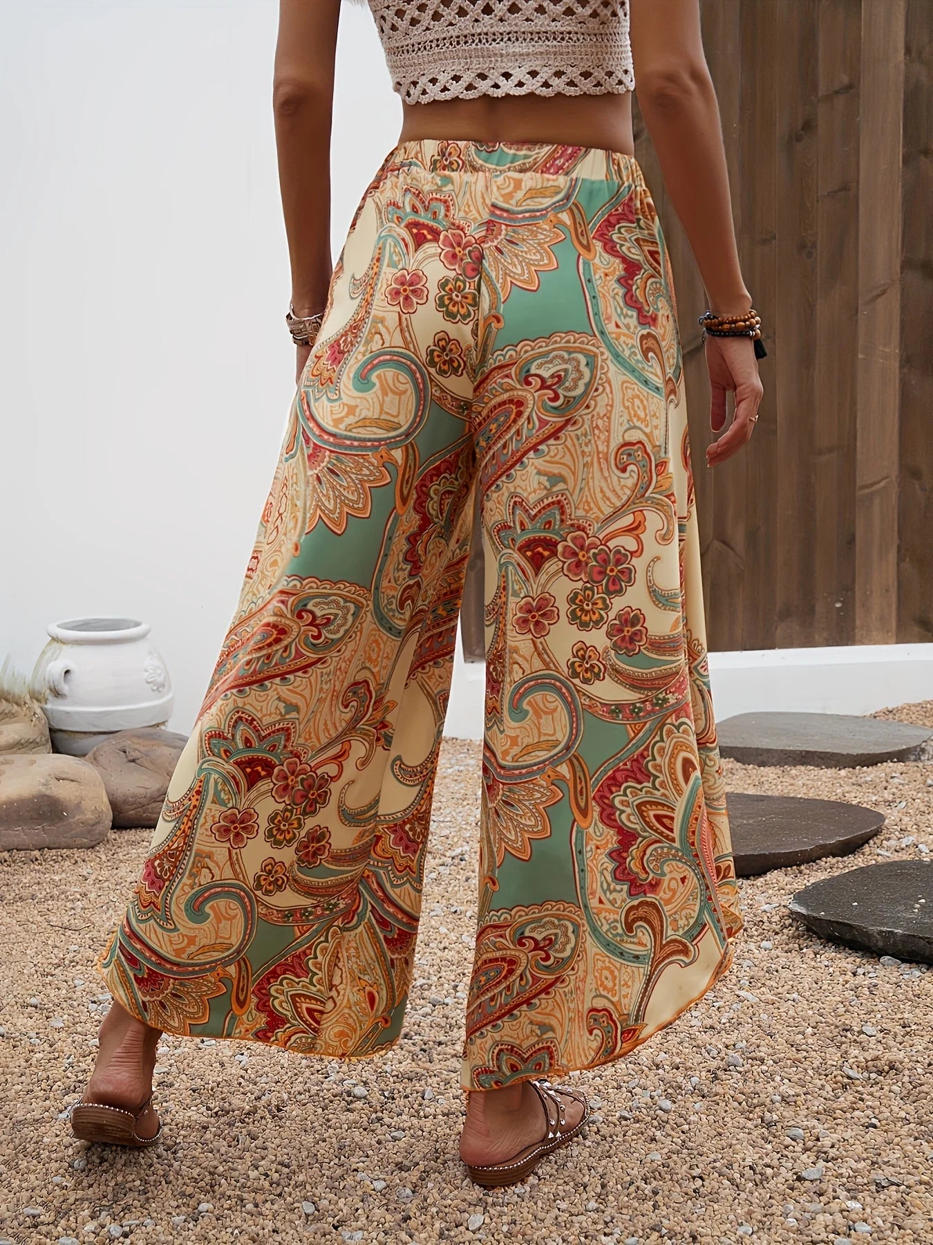 Size to 2XL Directional Hem Long Pants with Wide Legs