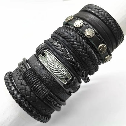 10 Pcs/set Black Wrapped and Woven Handmade Bracelets Male or Women Leather Bracelets
