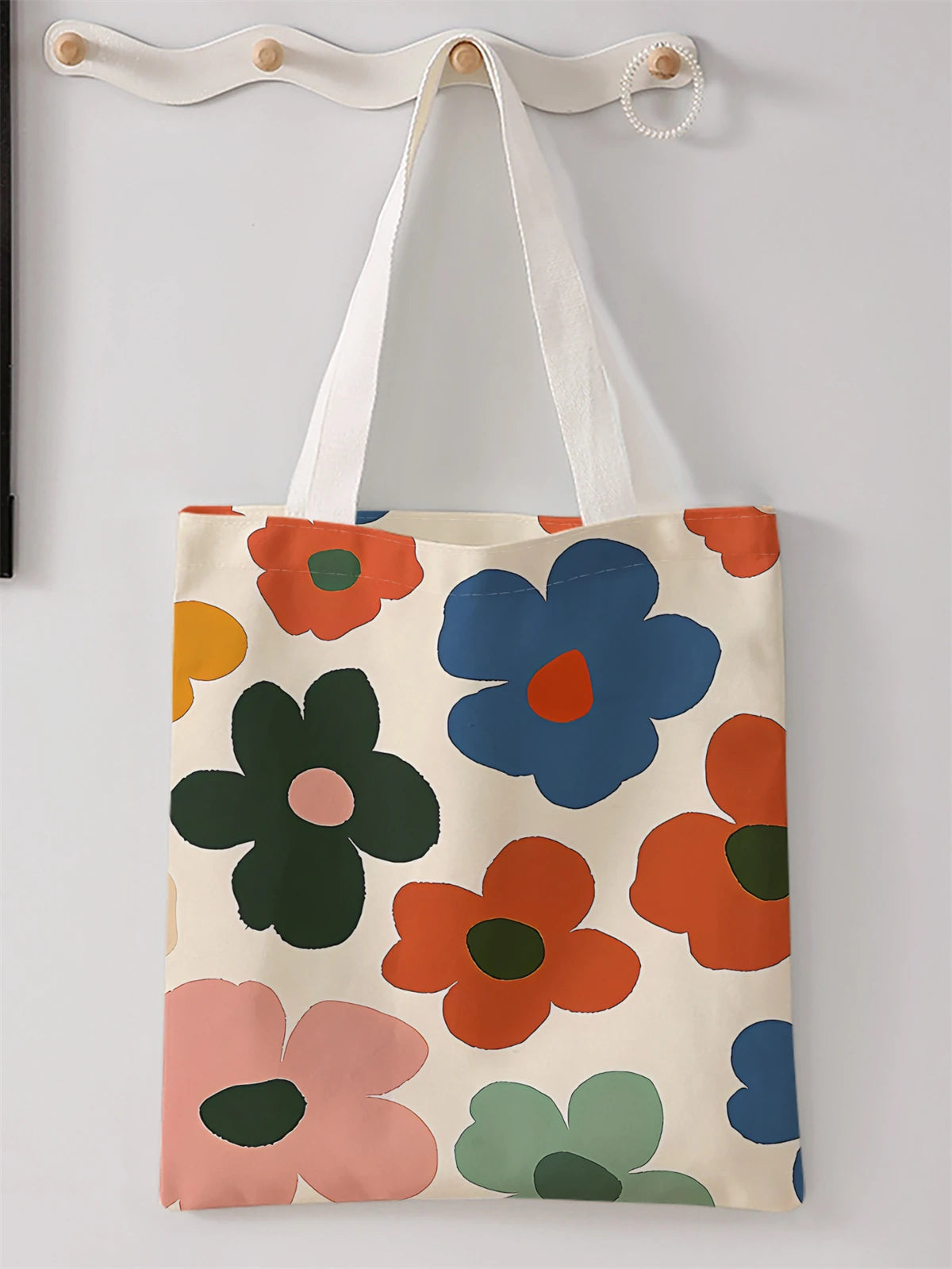 Flower pattern printed casual tote bag, reusable, fashionable, multifunctional handbag, canvas shopping bag
