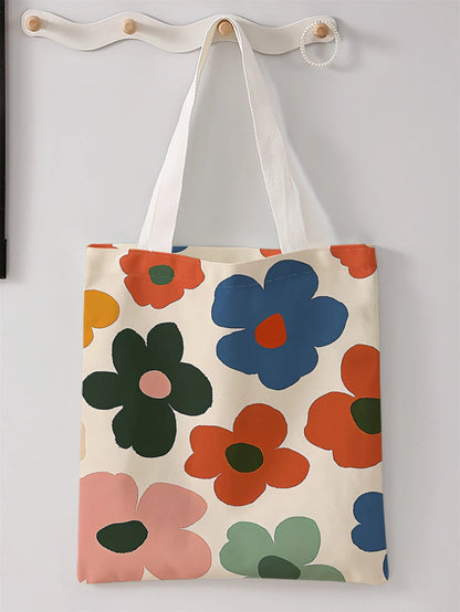 Flower pattern printed casual tote bag, reusable, fashionable, multifunctional handbag, canvas shopping bag