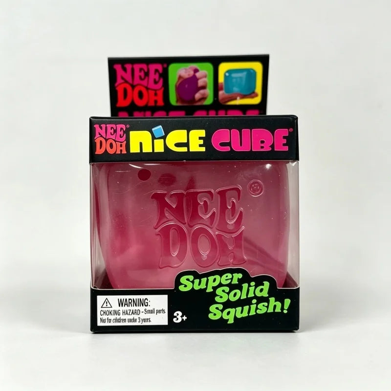 Needoh Nice Clear Cube, Solid Squishy Stress Relief, Squeeze Fidget Toy, Slow Rebound