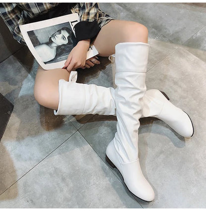 Knee High Boots, in Red, Black, and White, Tall Boots with Low Heel