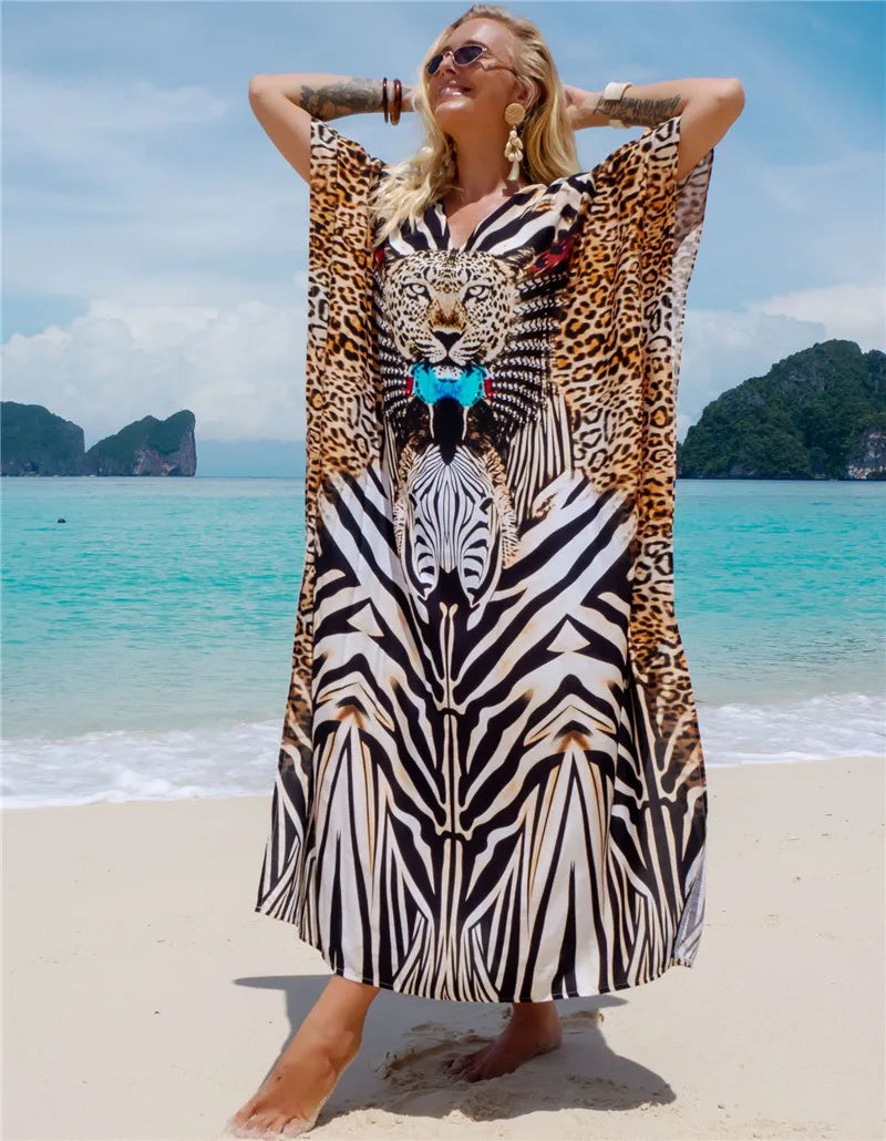 Plus Size Women's Plus Size Moroccan Print V-Neck Batwing Kaftan in 8 Designs