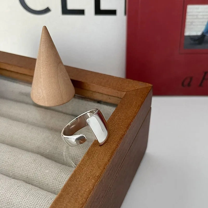 Sterling Silver Rings INS Fashion Vintage Hollow Lines  Adjustable  Jewelry