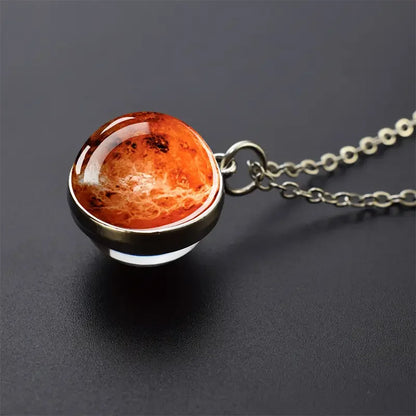 Double-Sided Galaxy Planet Glass Ball Pendant Necklace Sun Earth Moon Mars Galaxy Necklaces