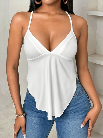 Sizes to 5XL Halter Top ties across back, tight at top, loose at bottom In Brown and White