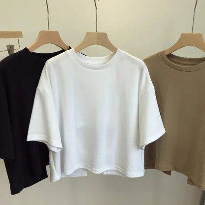 Backless T-Shirt Round Neck Loose Short-Sleeved Crop Tops