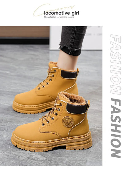 High Top Work Boots, Thick Soled, Lace-Up, Anti-Slip Warm Waterproof Women's Boots in Black and Marigold