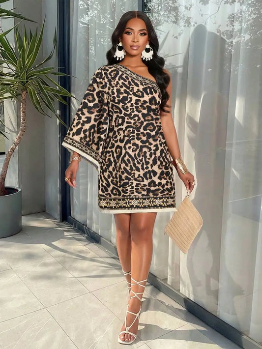 Sizes to 2XL Boho Casual Mini Dress One-Shoulder Tropical Prints with Tassel Hem. Variety of patterns