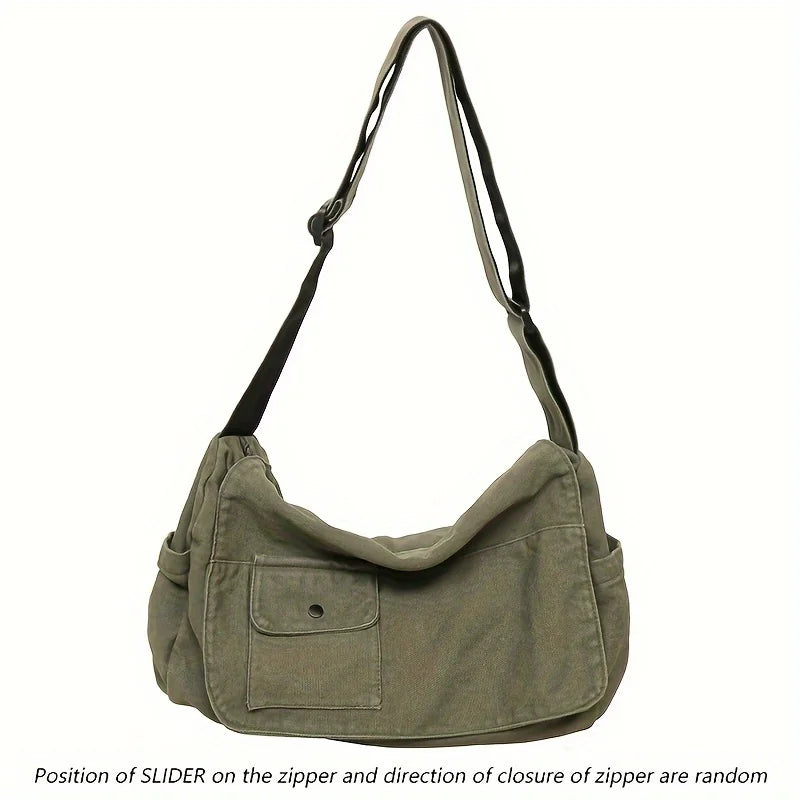 Casual Canvas Messenger Bag Versatile, Large Capacity Shoulder Bag, Adjustable Crossbody