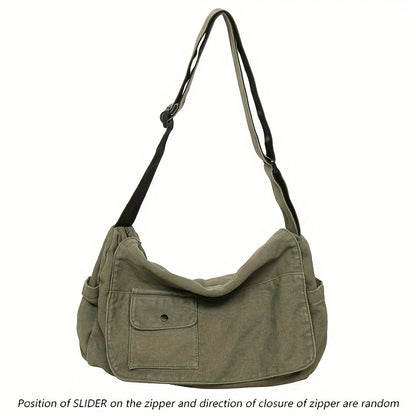 Casual Canvas Messenger Bag Versatile, Large Capacity Shoulder Bag, Adjustable Crossbody