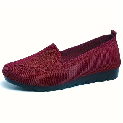 Women's Solid Color Knit Loafers Lightweight,  Anti Slip Flat Shoes for Casual Wear, Come in 4 colors