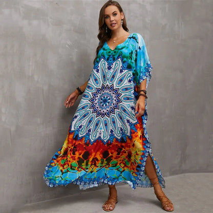 Plus Size Kaftan Dresses for Lounging or Cover-Up at the Beach. Several Designs