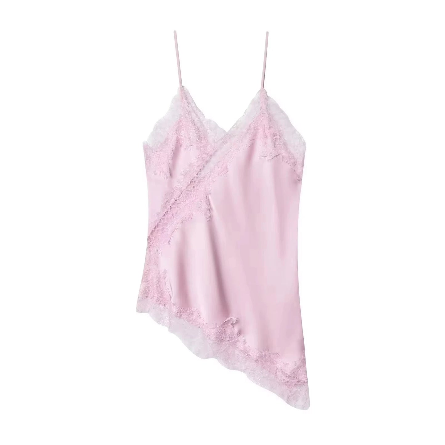 Polka Dot Sling Tops Asymmetric Hem Sleeveless V-Neck Lace Cami