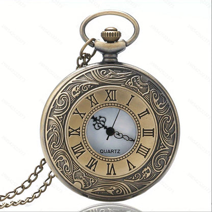 Vintage Charm Black Unisex Fashion Roman Numeral Quartz Steampunk Pocket Watch with Necklace chain