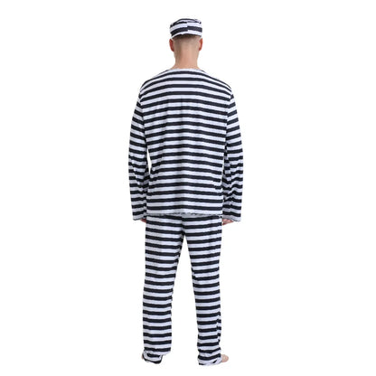 Adult Prisoner Costume Includes Top, Pants, and Headwear