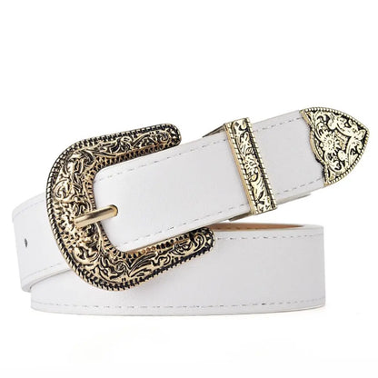 Vintage Carved Needle Buckle Belt PU Leather Belt
