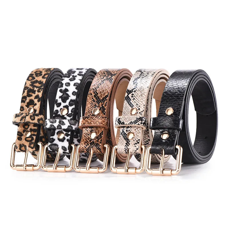 Customized PU Leather Leopard Snake Print Narrow Belt
