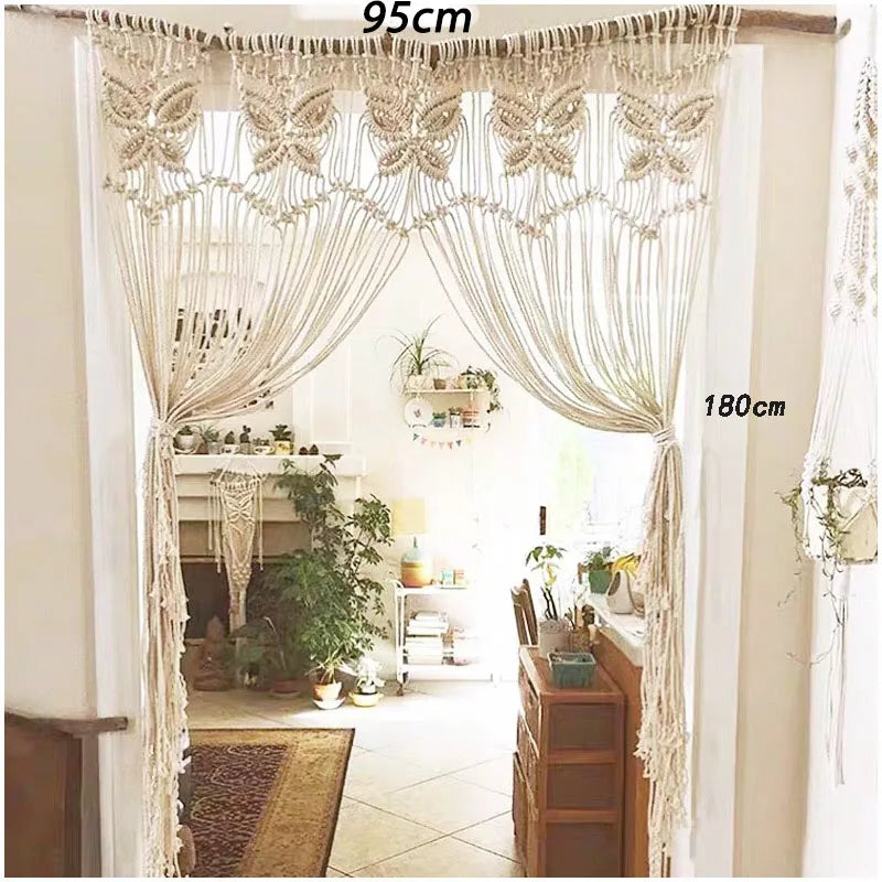 Hand-woven Macrame Cotton Tapestry Curtain, Wall Hanging Art Tapestry, Boho Decoration, Bohemian Wedding Backdrop Tapestry