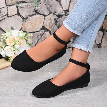 Retro Mary Jane Shoes, Black Low-Top Square-Toe Ankle Strap, Comfortable Soft-Soled Ballet Flats