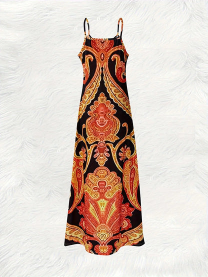 Boho Paisley Halter Neck Sleeveless Maxi Dress
