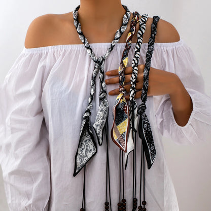 High-End Bohemian Silk Scarf Woven Necklace, Can Also Be Used as a Thin Belt,