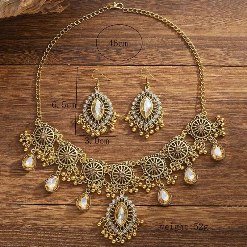 Vintage Dubai Indian Tassel Beaded Pendant Jewelry Sets Dangle earrings that match Necklace Pendant