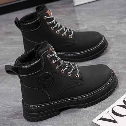 High Top Work Boots, Thick Soled, Lace-Up, Anti-Slip Warm Waterproof Women's Boots in Black and Marigold