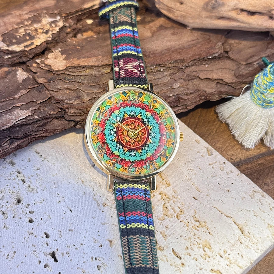 Bohemian Patterned Fashions Ladies Watch 1960's Style Women's Timepiece