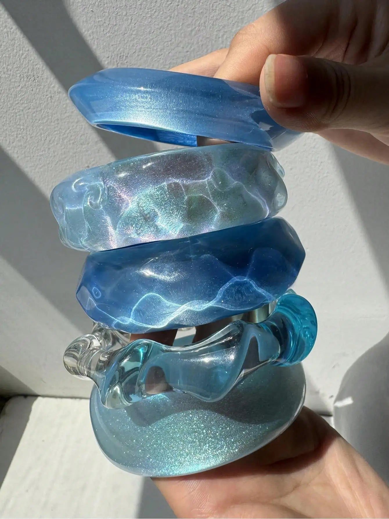 Blue Laser Gradient Irregular Resin Bracelet