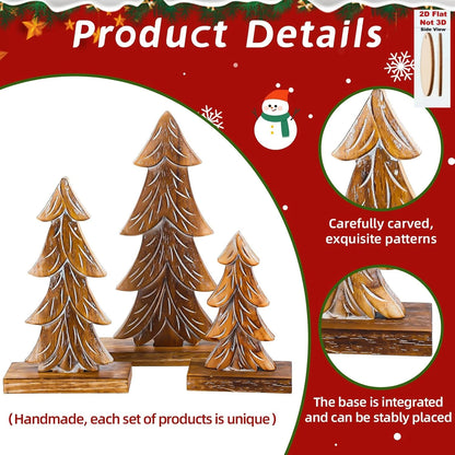 Rustic Wooden Christmas Tree Table Decorations, 3-Piece Set
