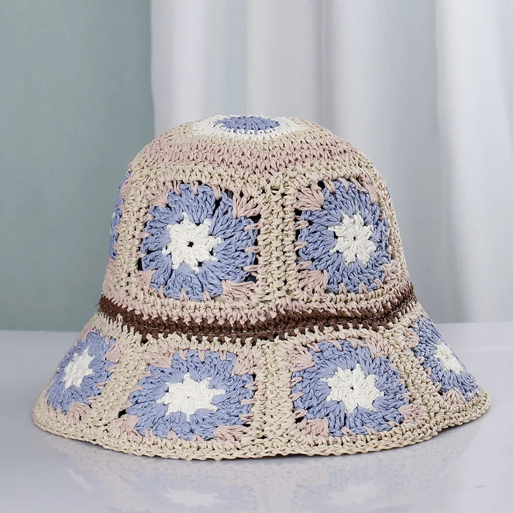 Bright Colored Floweed Crocheted Fisherman Hat